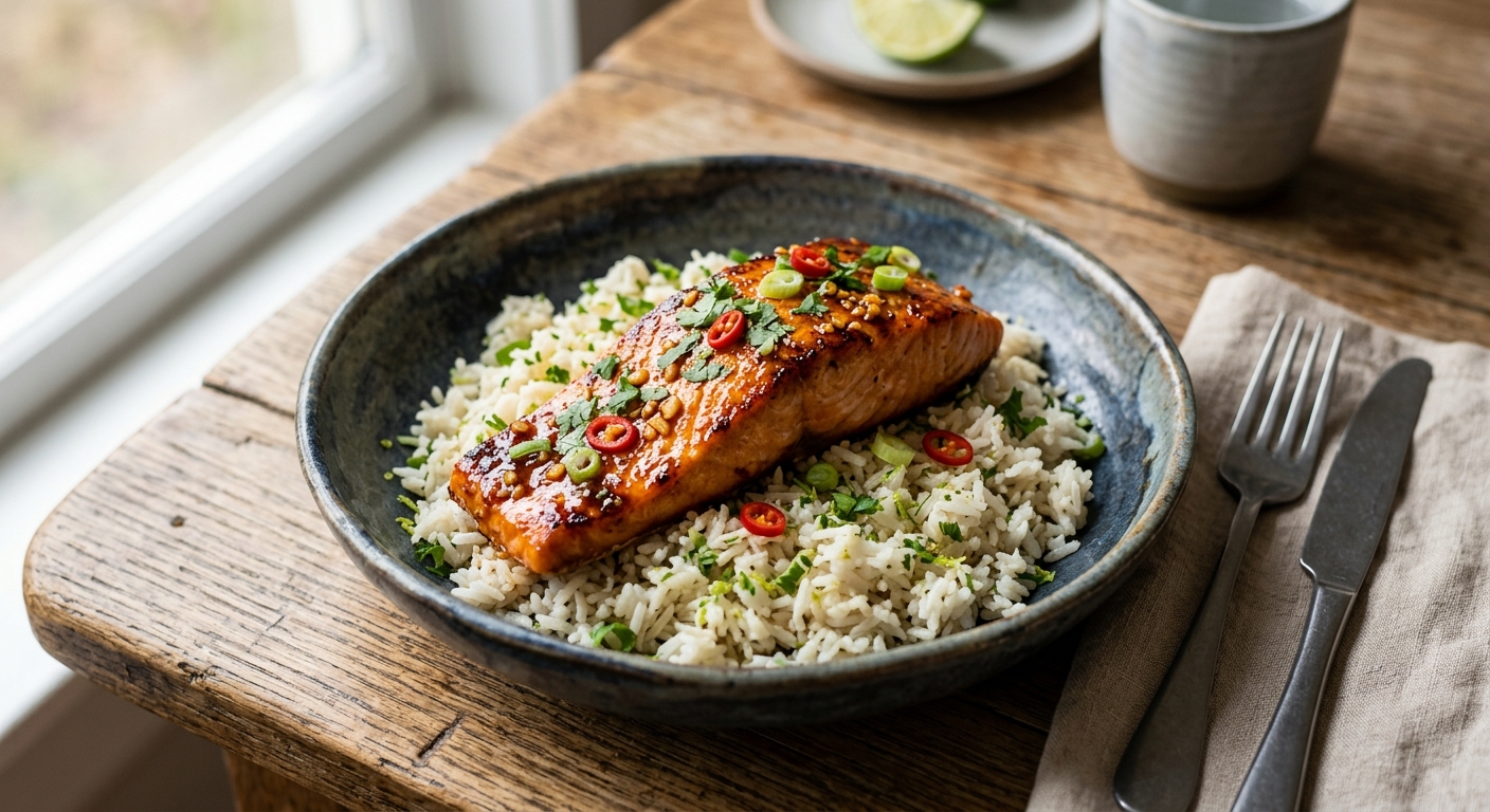 Chili Orange Salmon with Coconut Rice