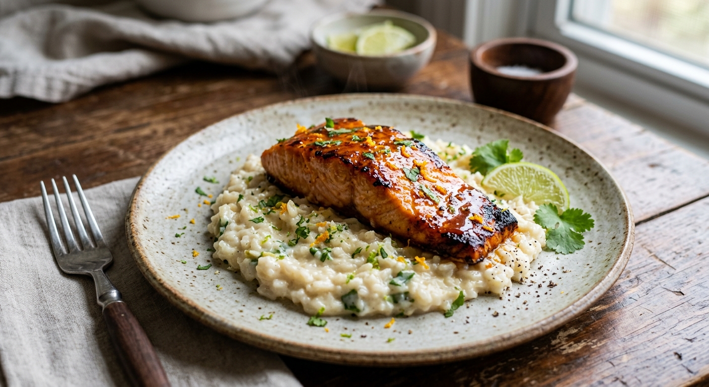 Chipotle Orange Salmon with Coconut Risotto