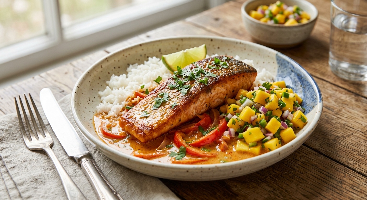 Curry Salmon & Mango Salsa