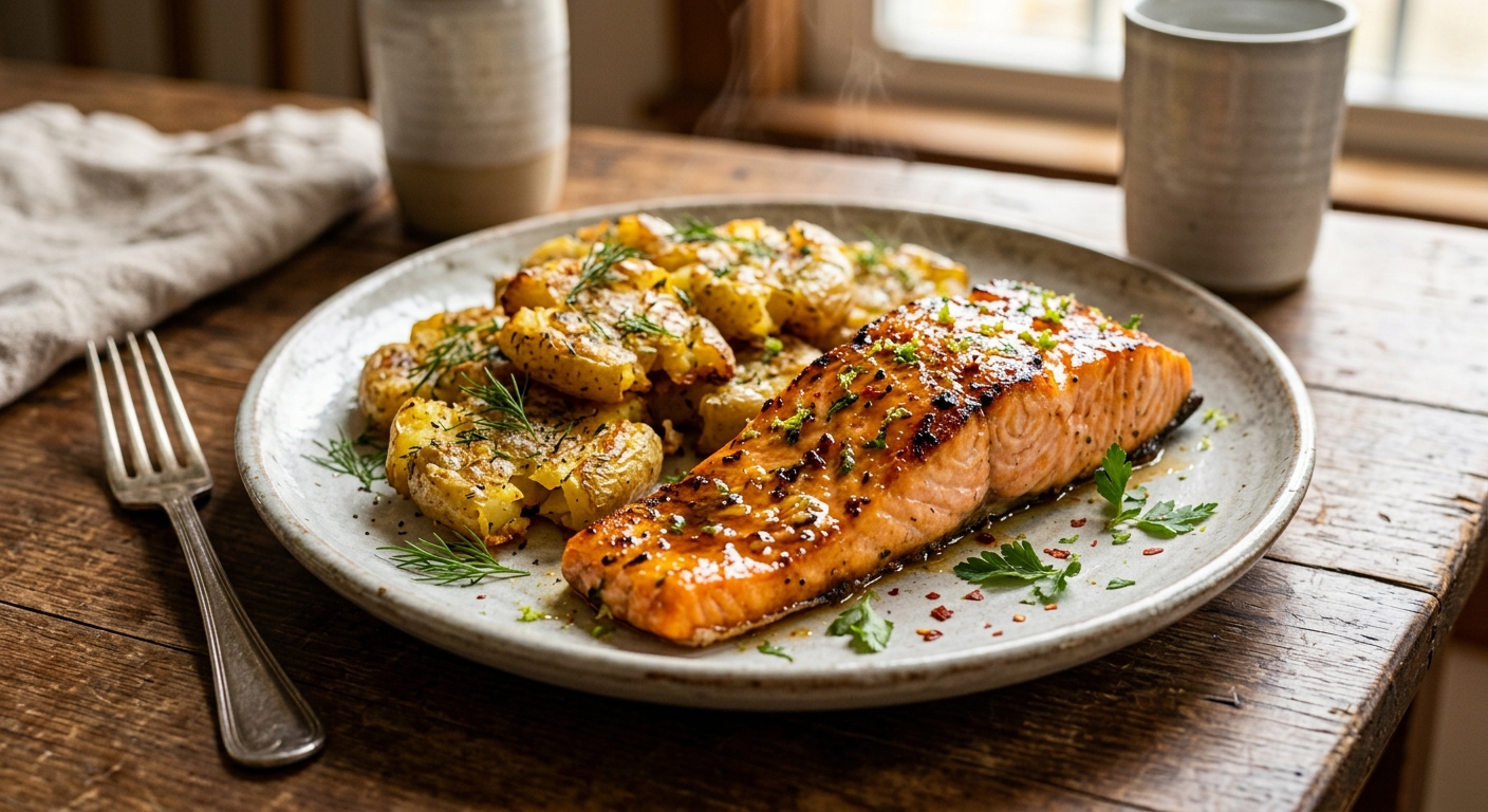 Glazed Salmon & Dill Potatoes