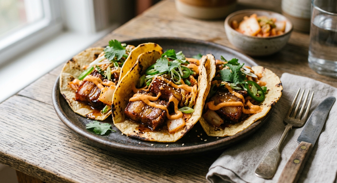 Kimchi Pork Belly Tacos