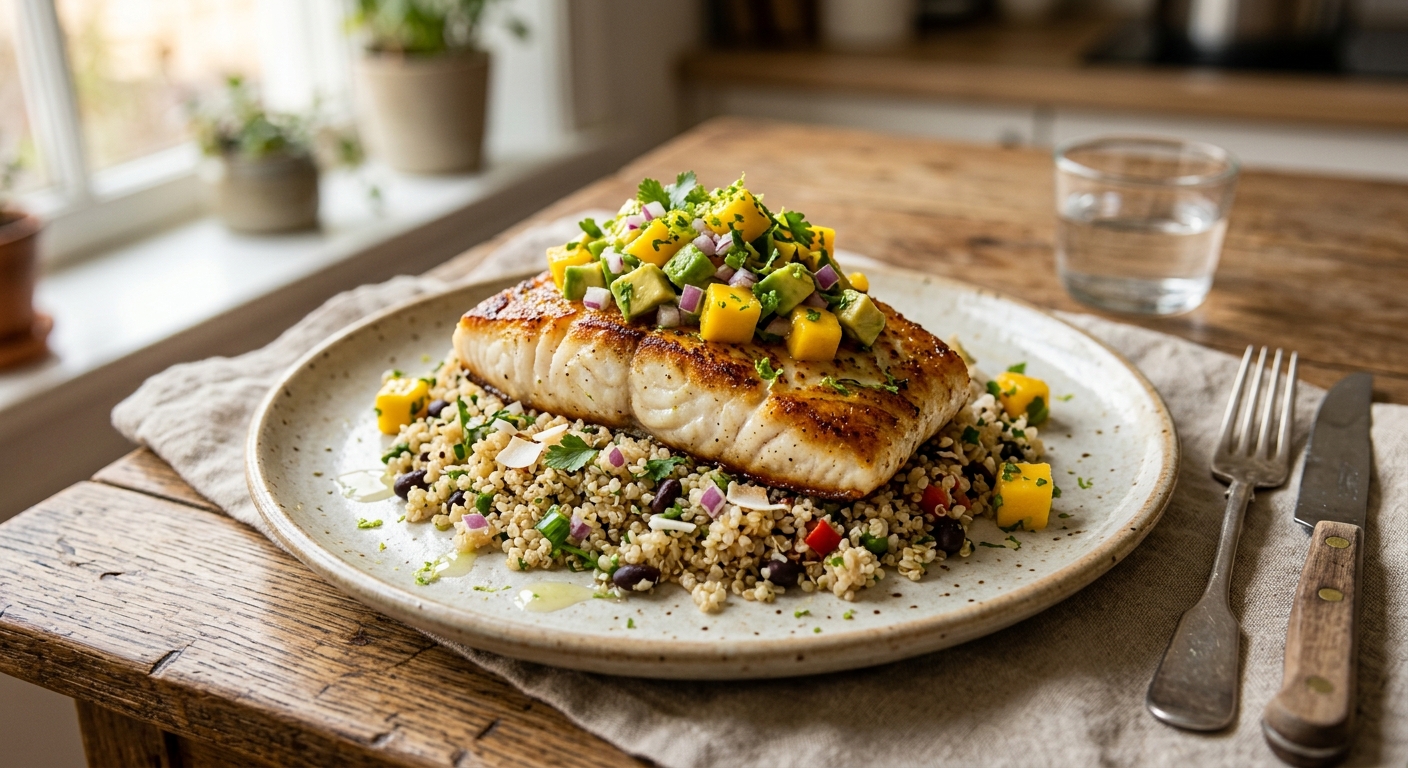 Seared Halibut with Tropical Quinoa