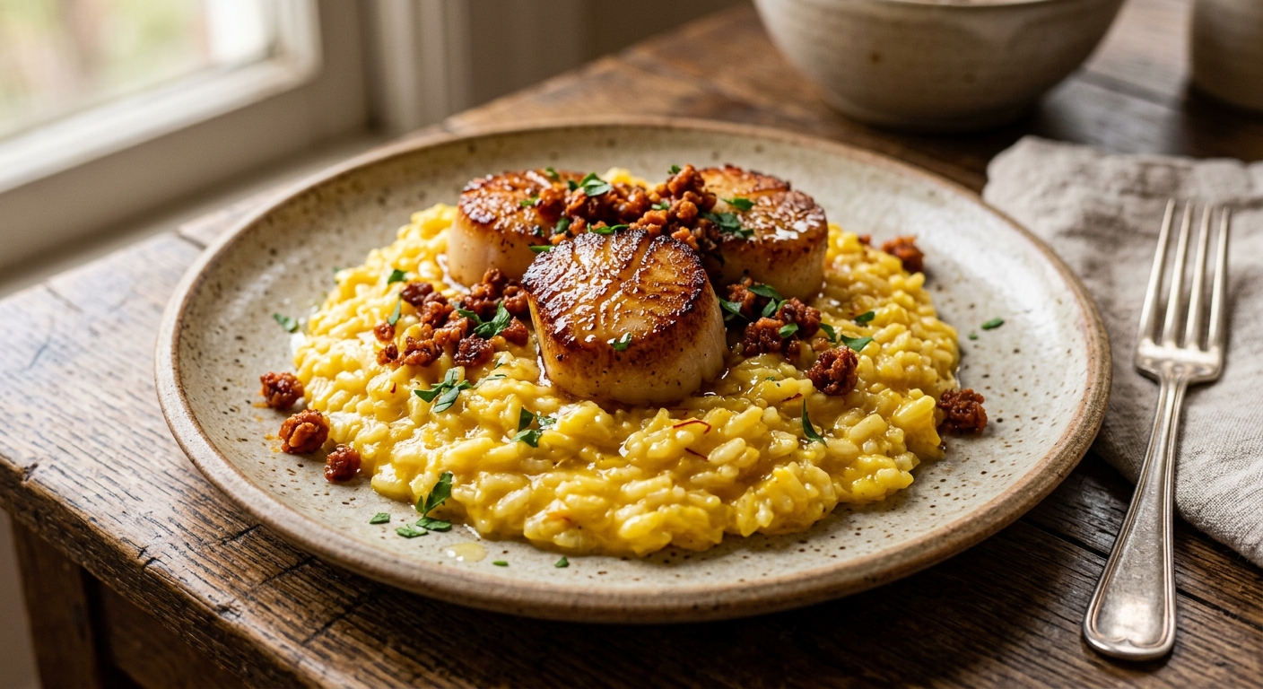 Seared Scallops with Saffron Risotto