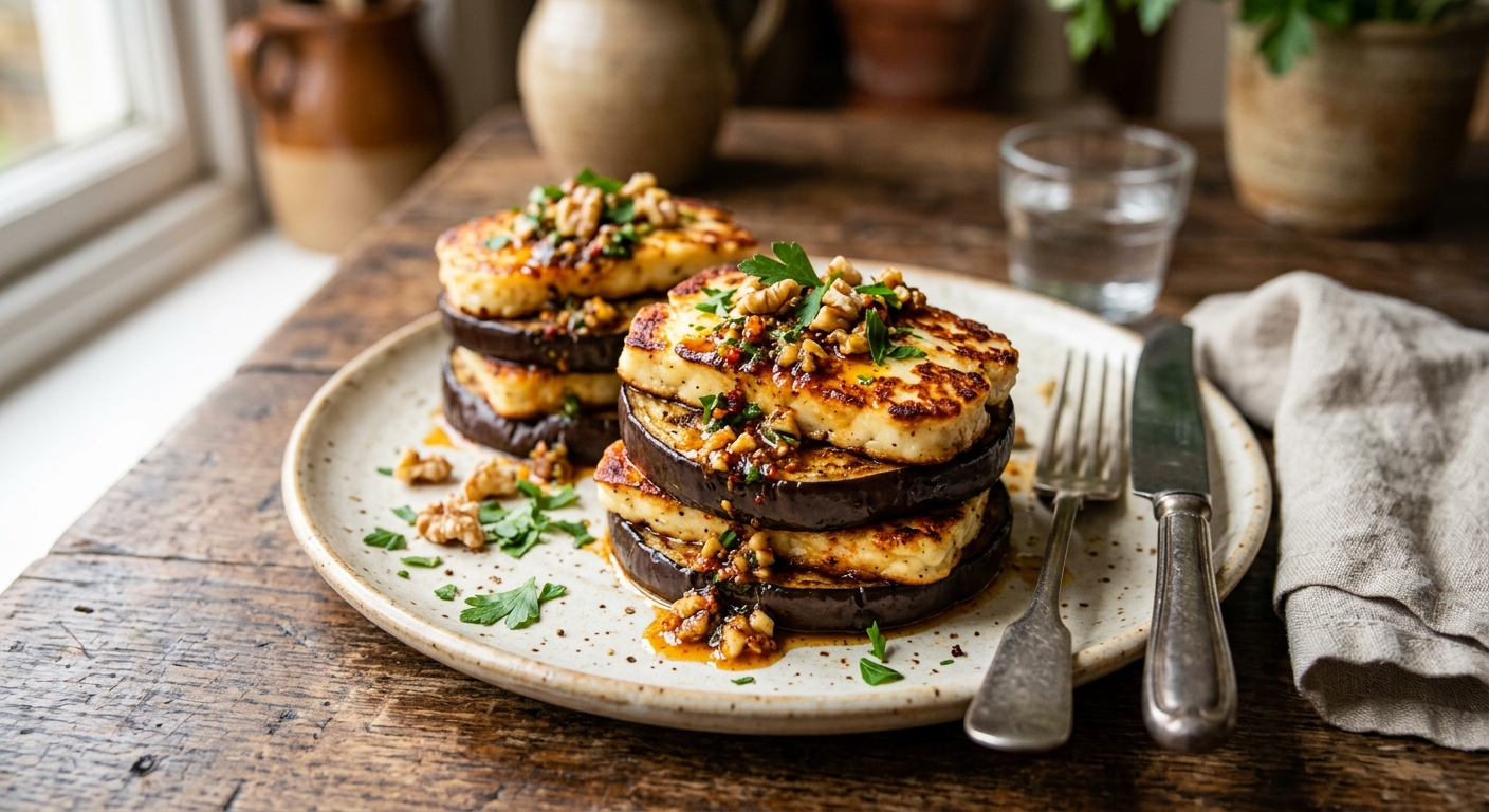 Smoked Paprika Halloumi & Aubergine Stacks