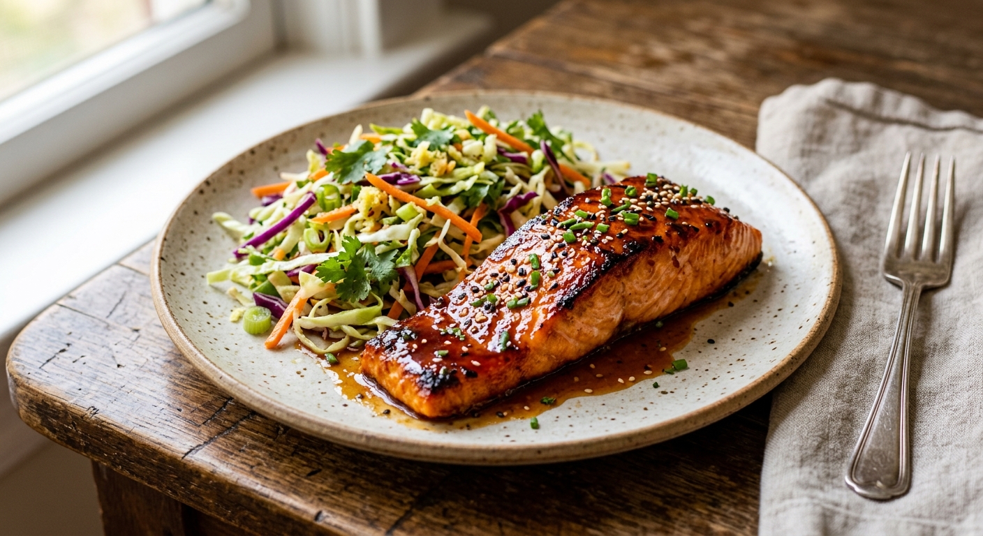 Sriracha Honey Salmon with Ginger Slaw
